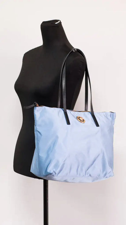 Versace Portuna Medusa Medium Cornflower Blue Nylon Leather Tote