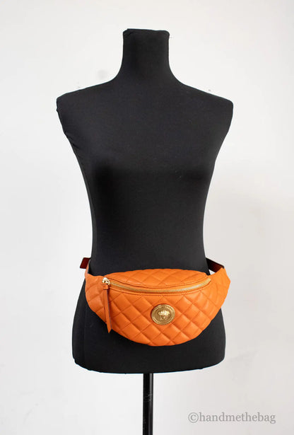 Versace Small Dark Orange Quilted Lamb Leather Belt Bag