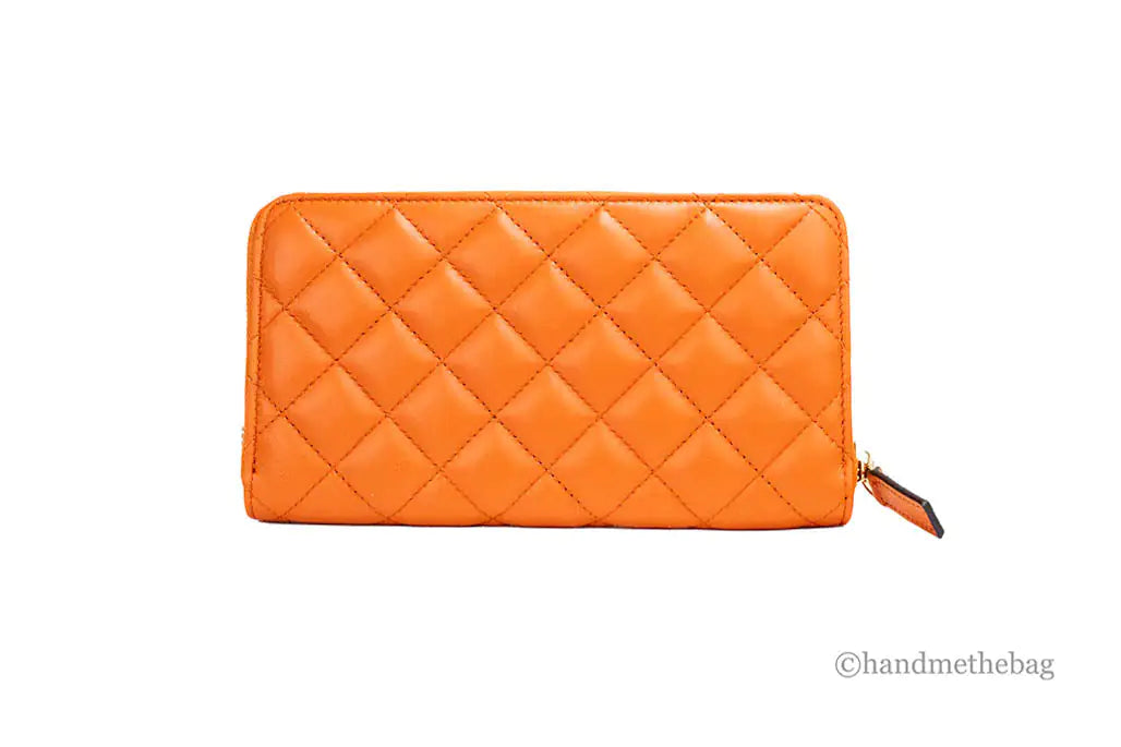 Versace Large Dark Orange Quilted Leather Continental Wallet