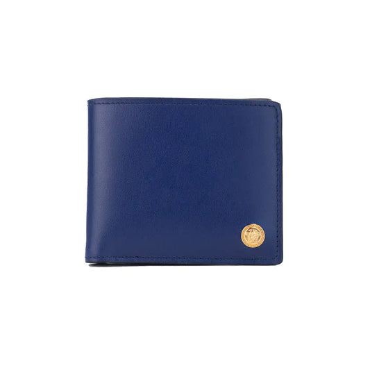 Versace Navy Smooth Leather Medusa Bifold Wallet